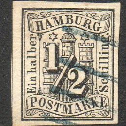 1859 Amburgo: stemma e valore ½ s. nero (N°1)