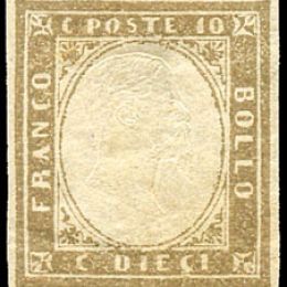 1861 Sardegna 10c. bruno tenue (N°14Ch)