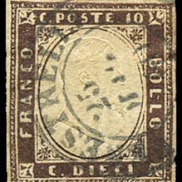 1859 Sardegna 10c. bruno porpora (N°14Ac)