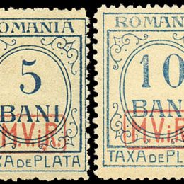 1918 Occupazioni Tedesche della Romania: Segnatasse di Romania soprastampati “M.Vi.R.” (N°1/5+6) s. cpl.