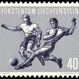 1954 Liechtenstein: soggetti sportivi "calcio" (N°284/87) s. cpl. 