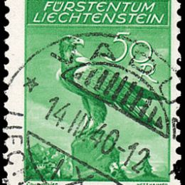 1934/35 Liechtenstein: Posta Aerea -  aquila reale carta goffrata (N°9B/13B) s. cpl.