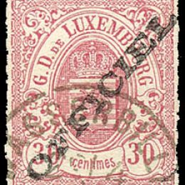 1875 Lussemburgo: Servizi - stemma 30c. lilla con soprastampa “OFFICIEL” del tipo “A” (N°7A)
