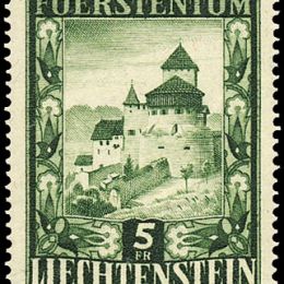 1952 Liechtenstein: castello di Vaduz 5f. verde (N°272)