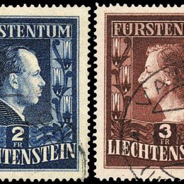 1951 Liechtenstein: effigi dei Principi dentellati 14 ¾ (N°266I/67I) s. cpl.