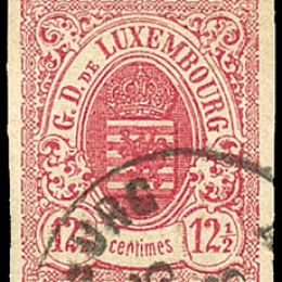 1859 Lussemburgo: stemma 12 ½c. rosa (N°7) con ampi margini.