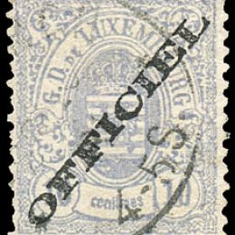 1875 Lussemburgo: Servizi - stemma 10c. grigio con soprastampa “OFFICIEL” del tipo “A” (N°14A)