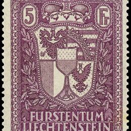 1935 Liechtenstein: stemma 5f. lilla (N°128).
